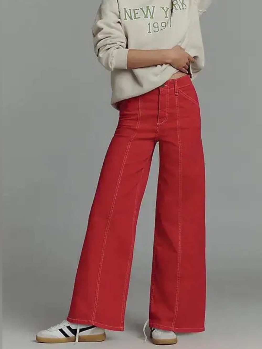 Maeve for anthropology Wide-Leg High-Rise Jeans in Green Contrast Stitching sz26